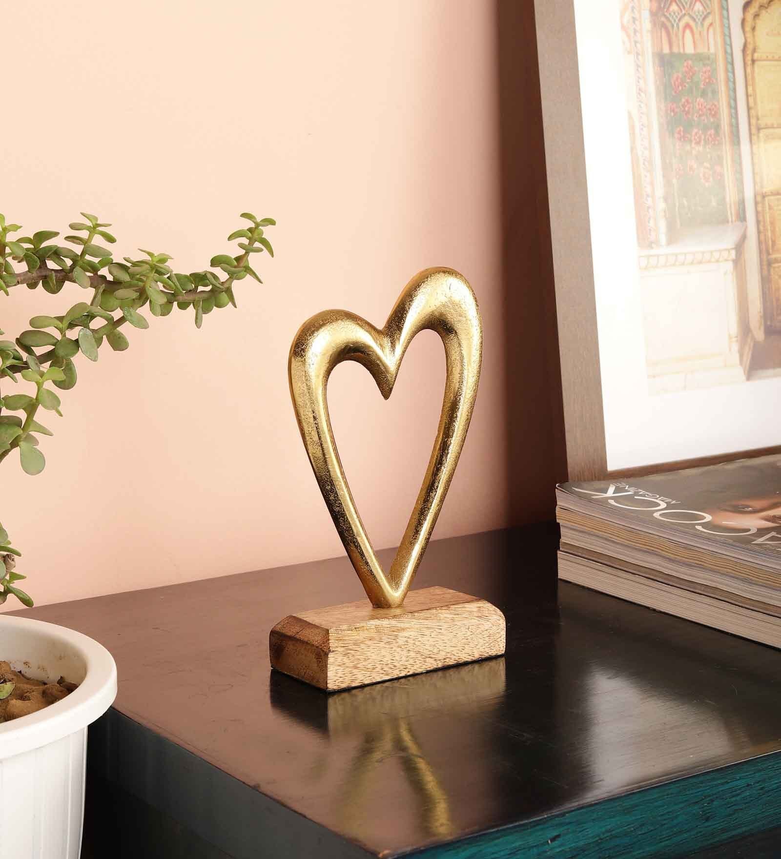 Heart Gold Wood & Aluminium Showpiece
