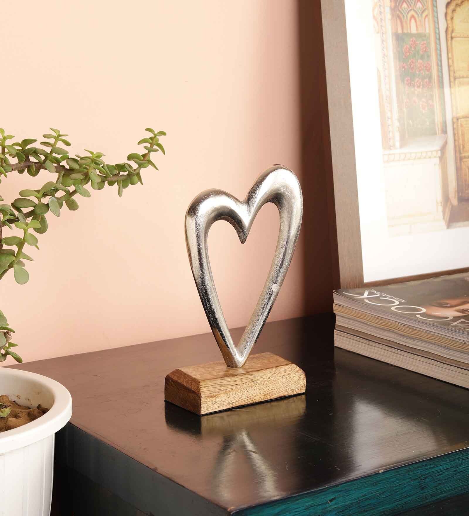 Heart Silver Wood & Aluminium Showpiece