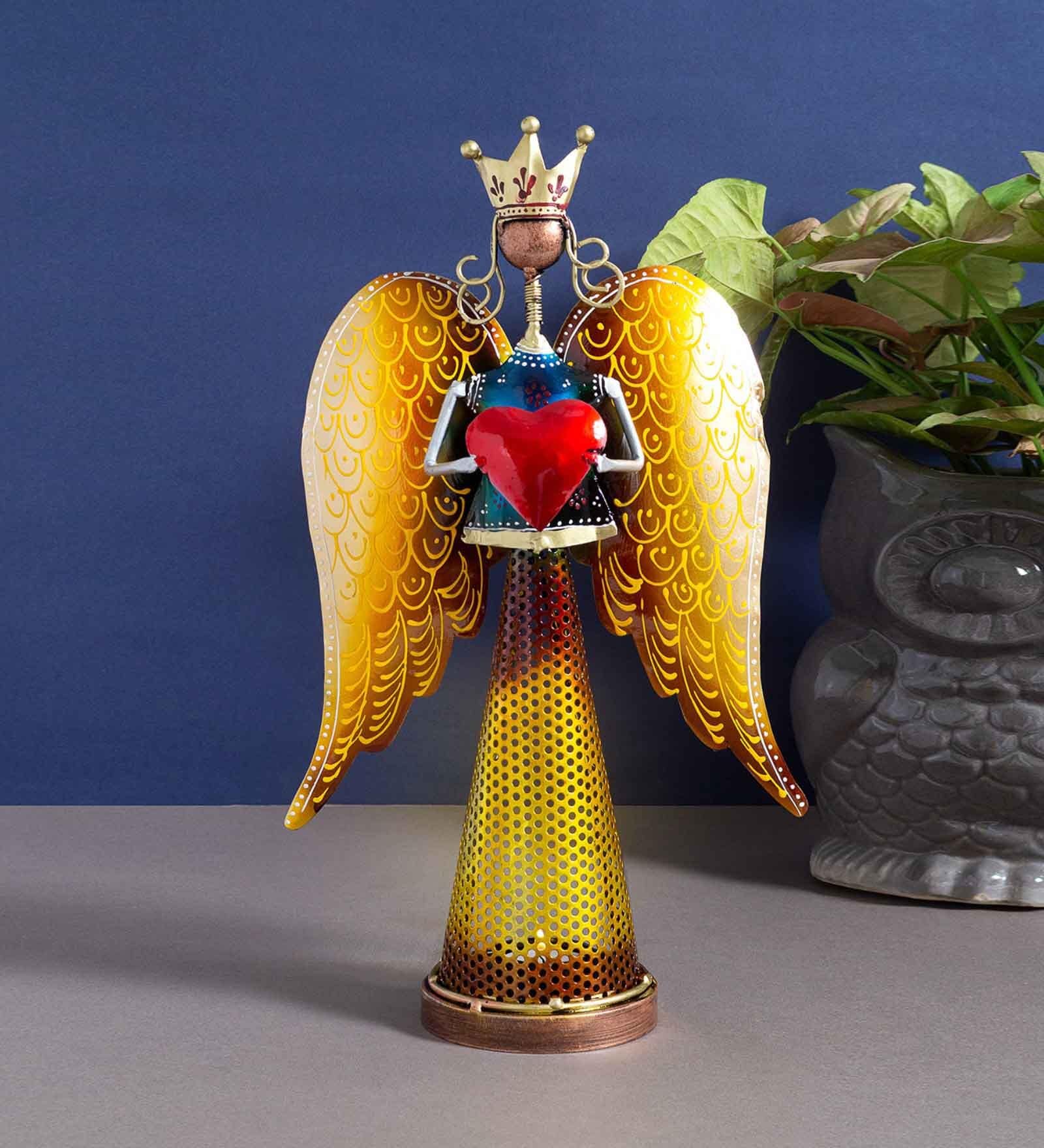 Heart Wing Angel Multicolour Wrought Iron T-Light Holder