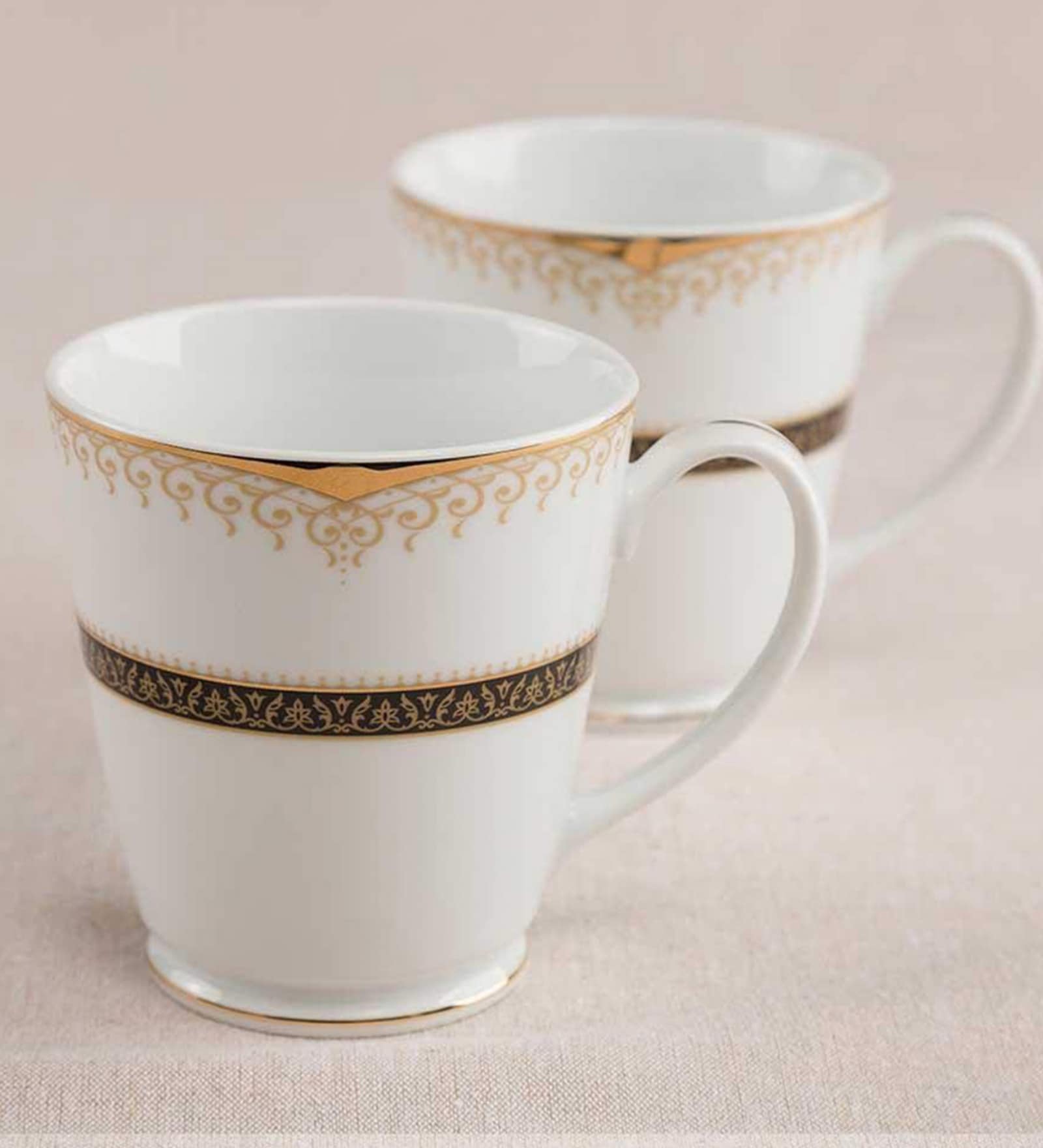 Hearth Collection Gold & White Porcelain (Set of 2) Coffee Mugs