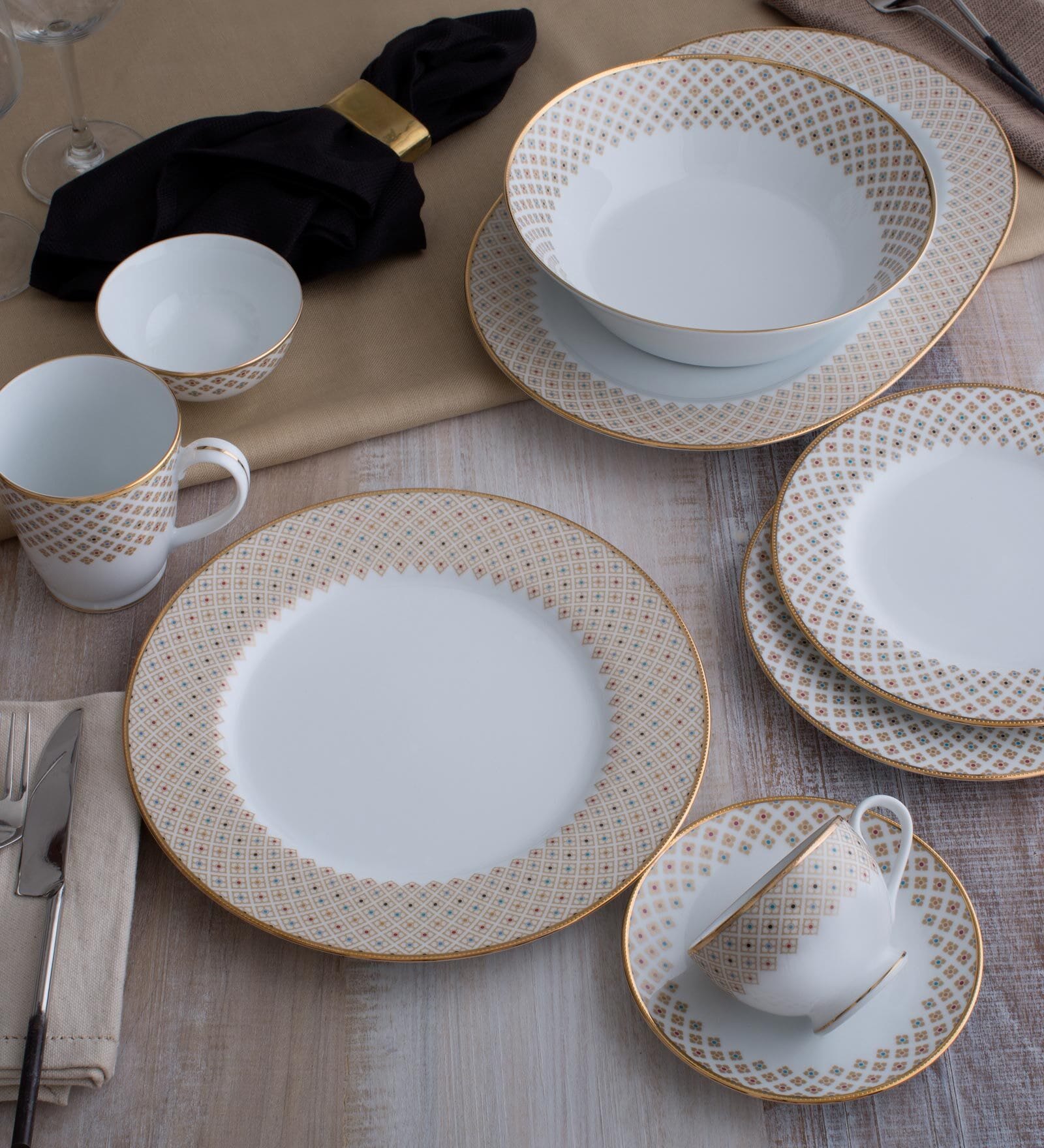 Hearth Collection Gold & White Porcelain (Set of 6) Coffee Mugs