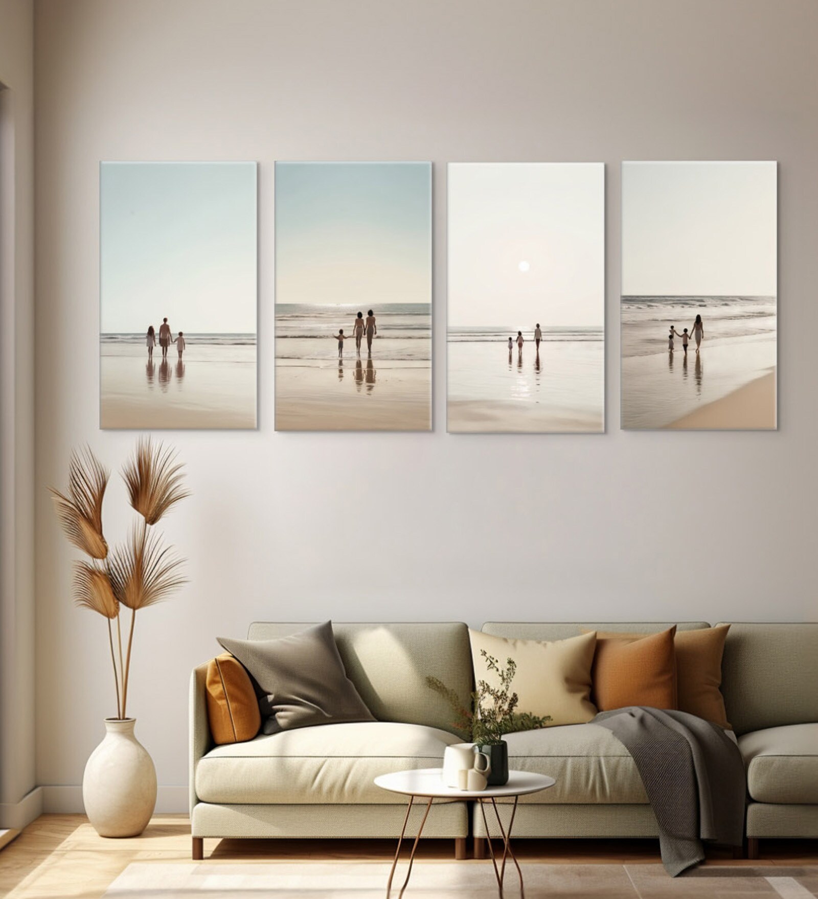 Heartwarming Family Beach Walk Series Set of 4 Canvas Wall Painting Stretch Canvas Frame