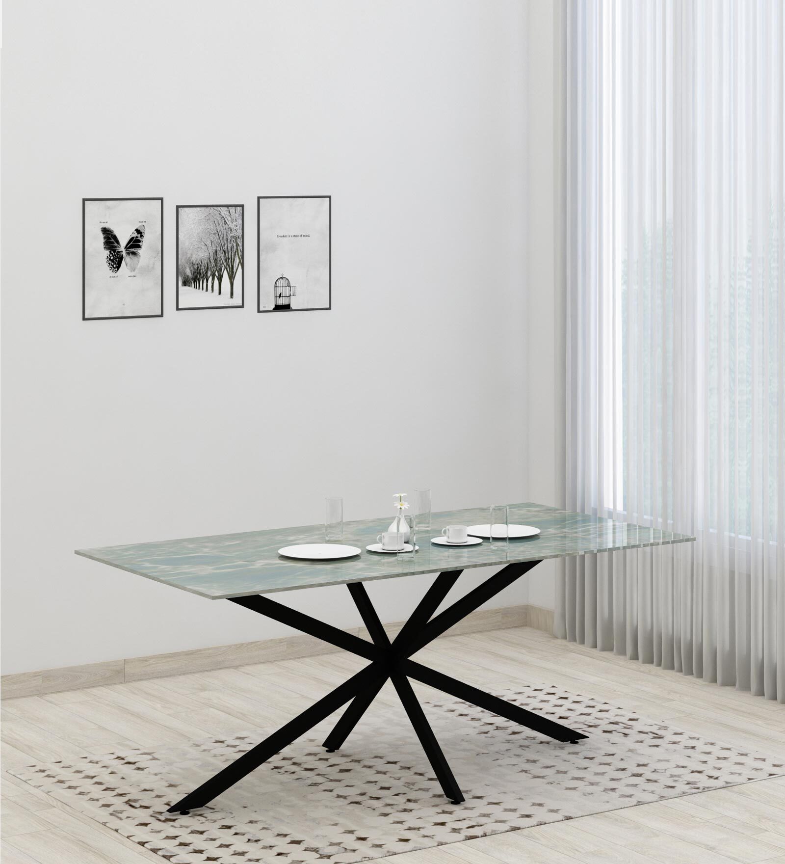 Heather 6 Seater Dinning Table In Green & Black Color Finish