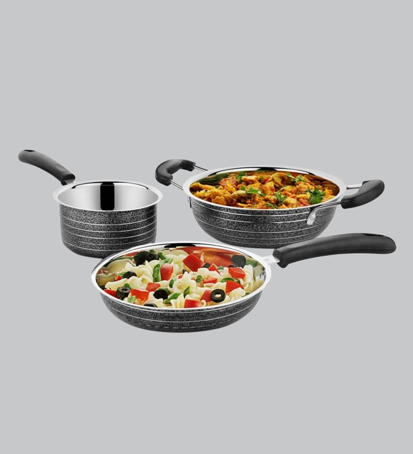 Heavy Black Stainless Steel 3-Piece Cookware Set