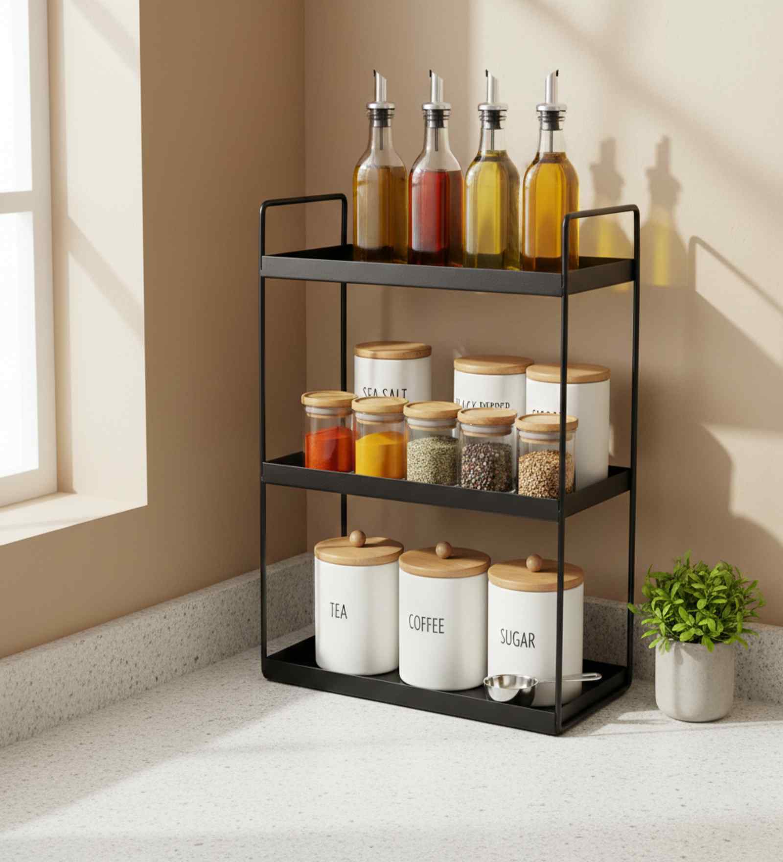 3-Tier Black Heavy Duty Metal Countertop Storage Rack