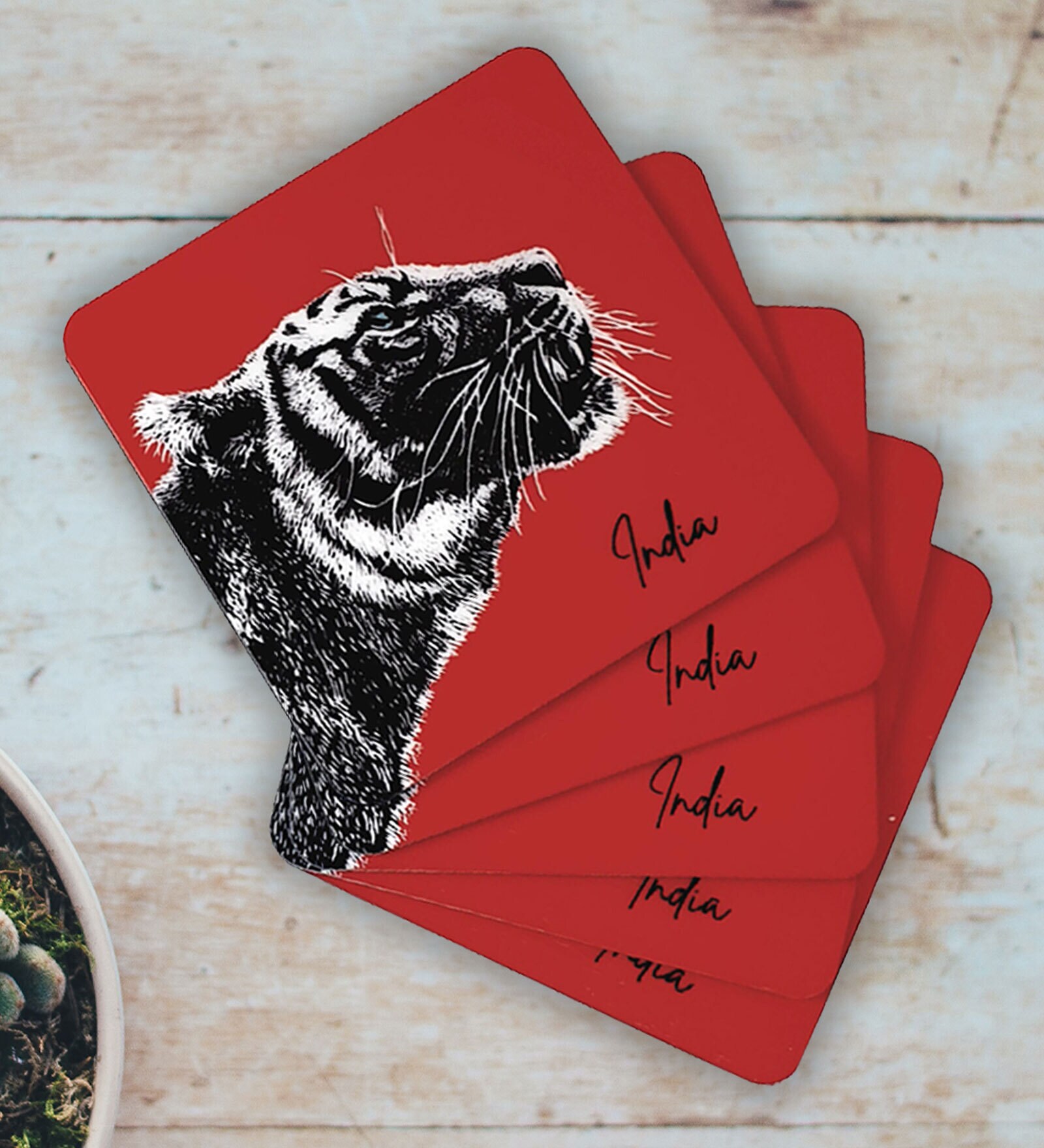 Heaxagonal Brown MDF (Set of 5) Table Coaster with Stand