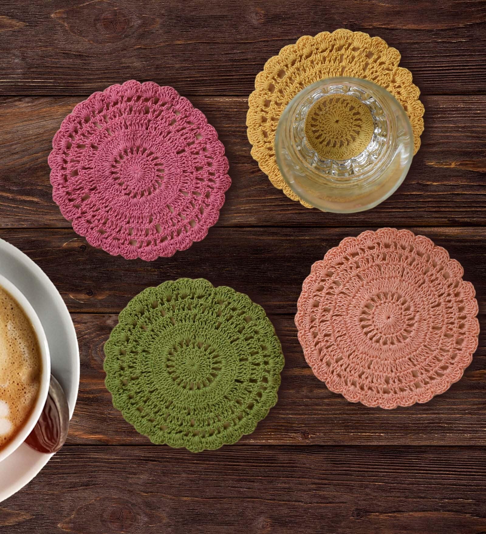 Heaxagonal Brown MDF (Set of 5) Table Coaster with Stand