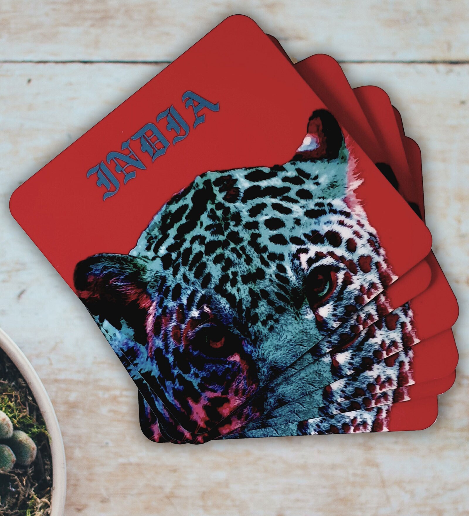 Heaxagonal Brown MDF (Set of 5) Table Coaster with Stand