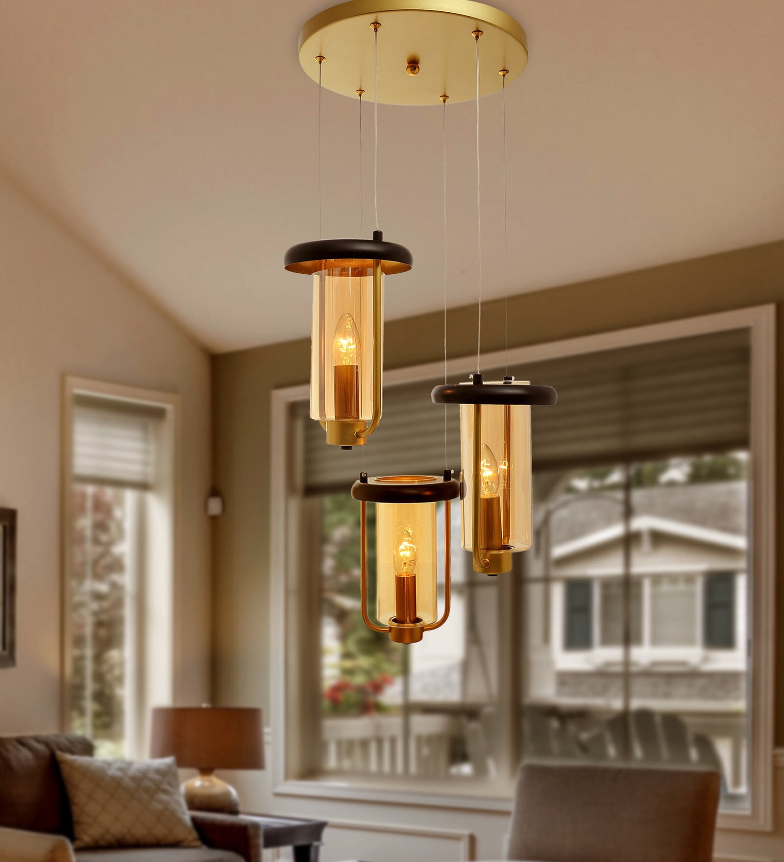 Vivian Hector Gold Glass and Metal Cluster Hanging Light