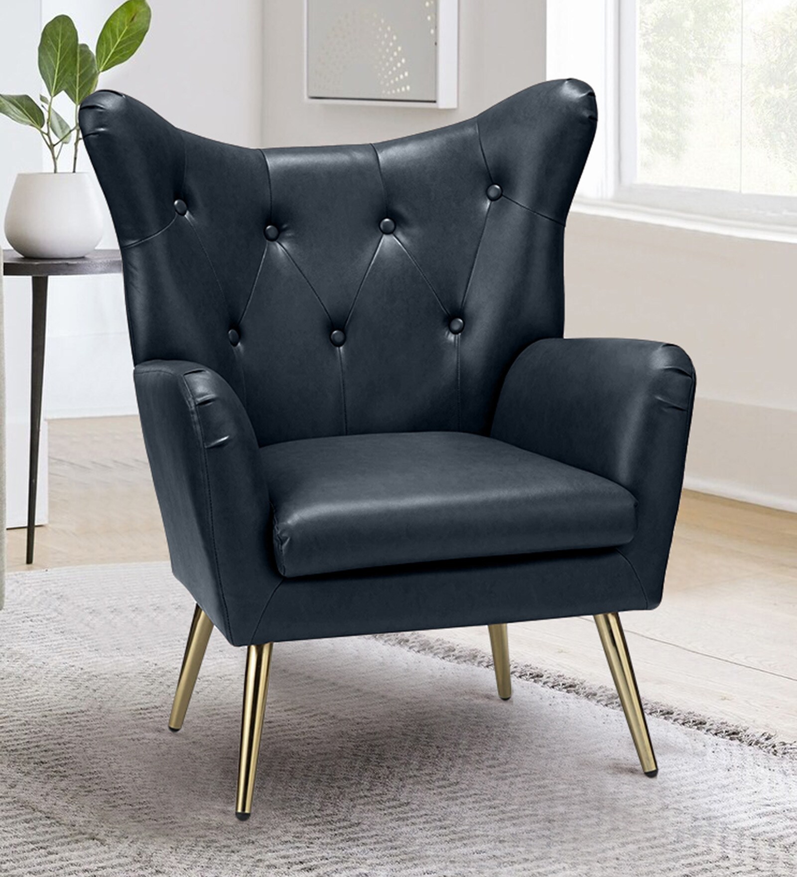 Hedley Leatherette Lounge Chair In Black Colour