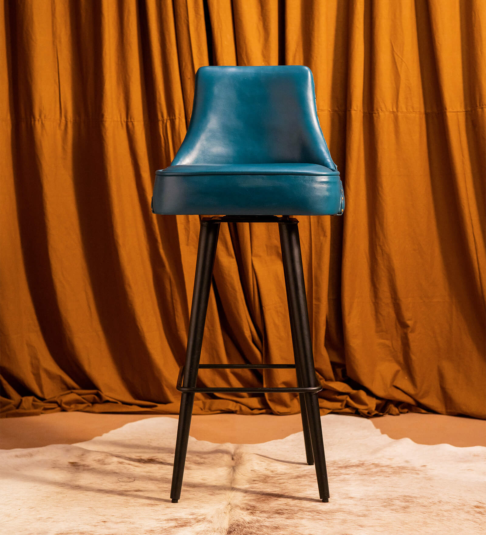 Heirloom Leather Bar Chair In Blue Color