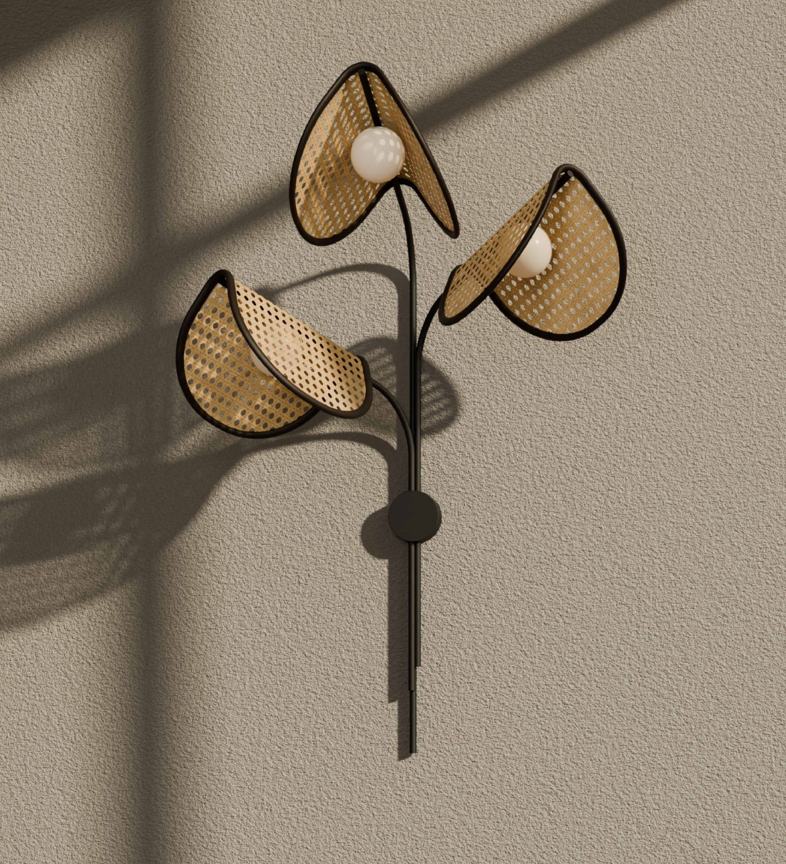 Helion Sconce Black Unique Handmade Woven Wall-Mounted Light, Natural/Rattan Wall Light