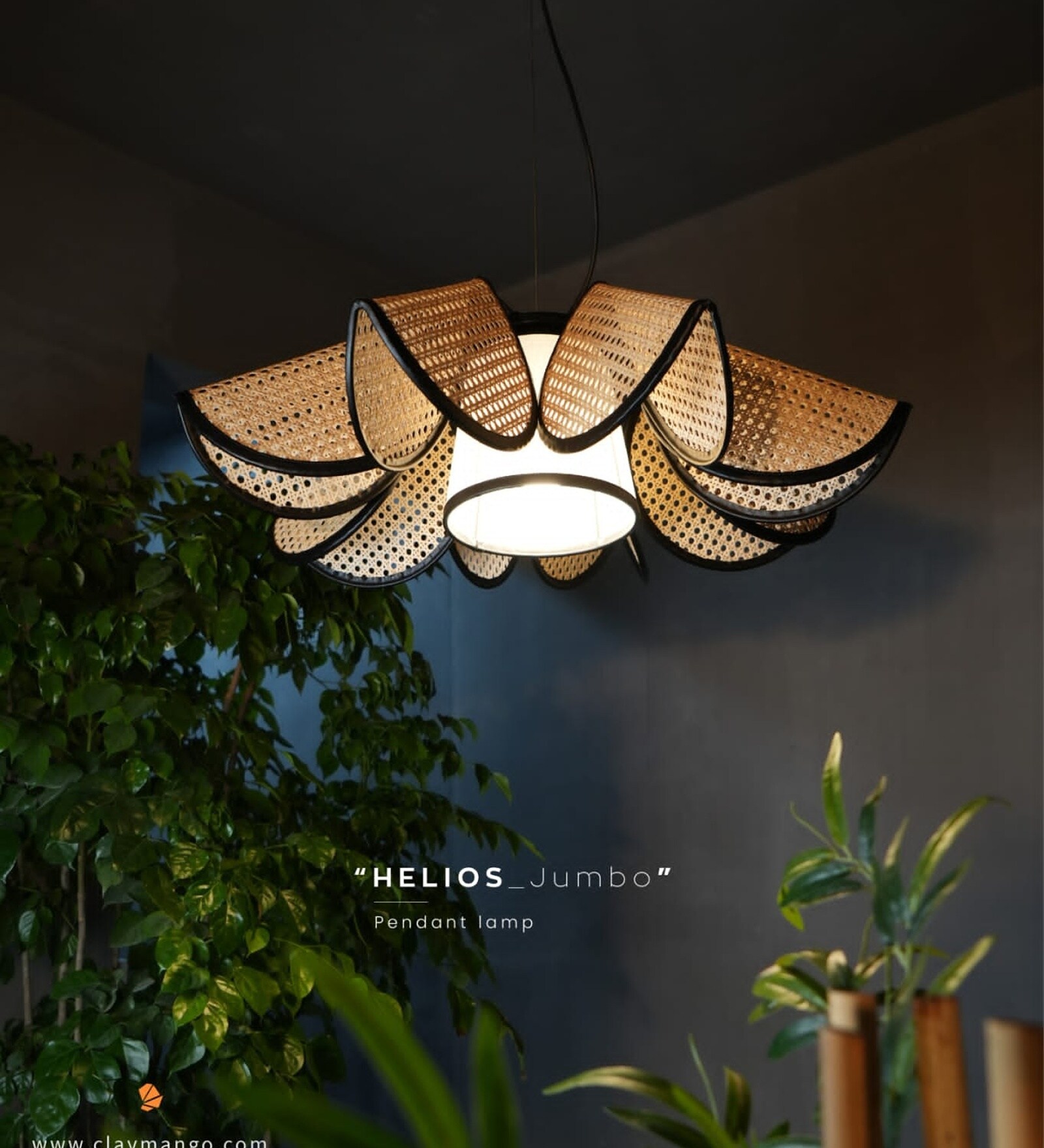 Helios Large Unique Handmade Woven Hanging Pendant Light, Natural/Cane Pendant Light