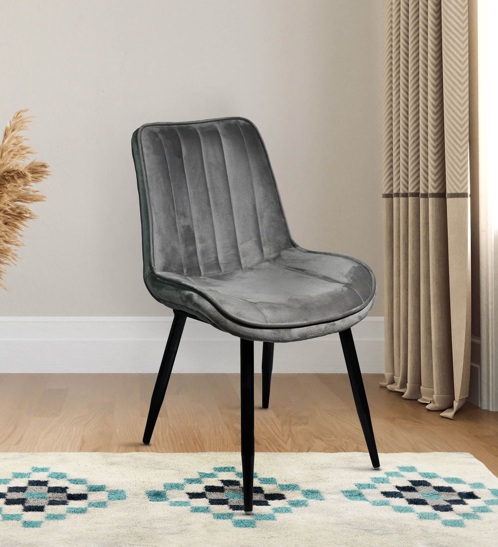 Helium Velvet Dining Chair in Grey Colour