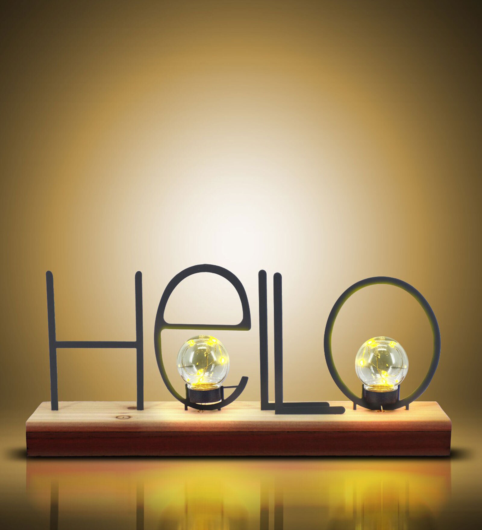 Hello Grey Decorative Lamp with Wooden Base