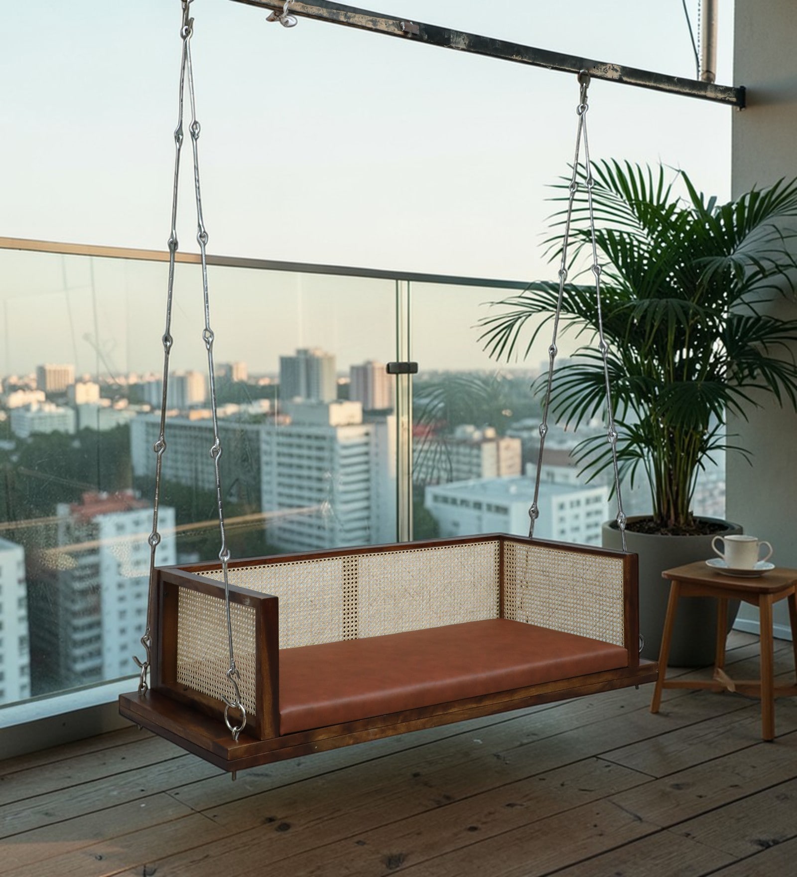 Helsinge Sheesham Wood 2 Seater Swing In In Provincial Teak Finish