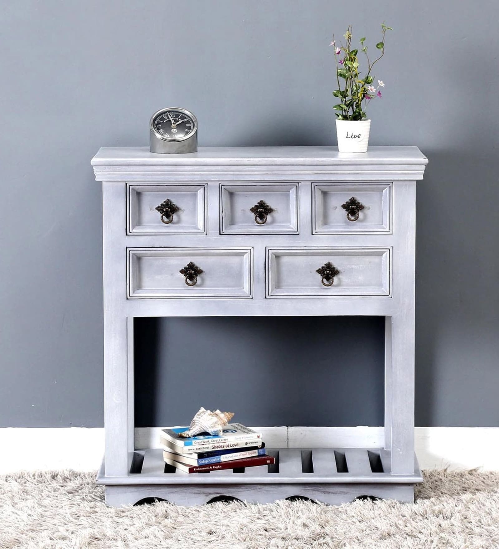 Hendrix Solid Wood Console Table in Grey Wash Finish