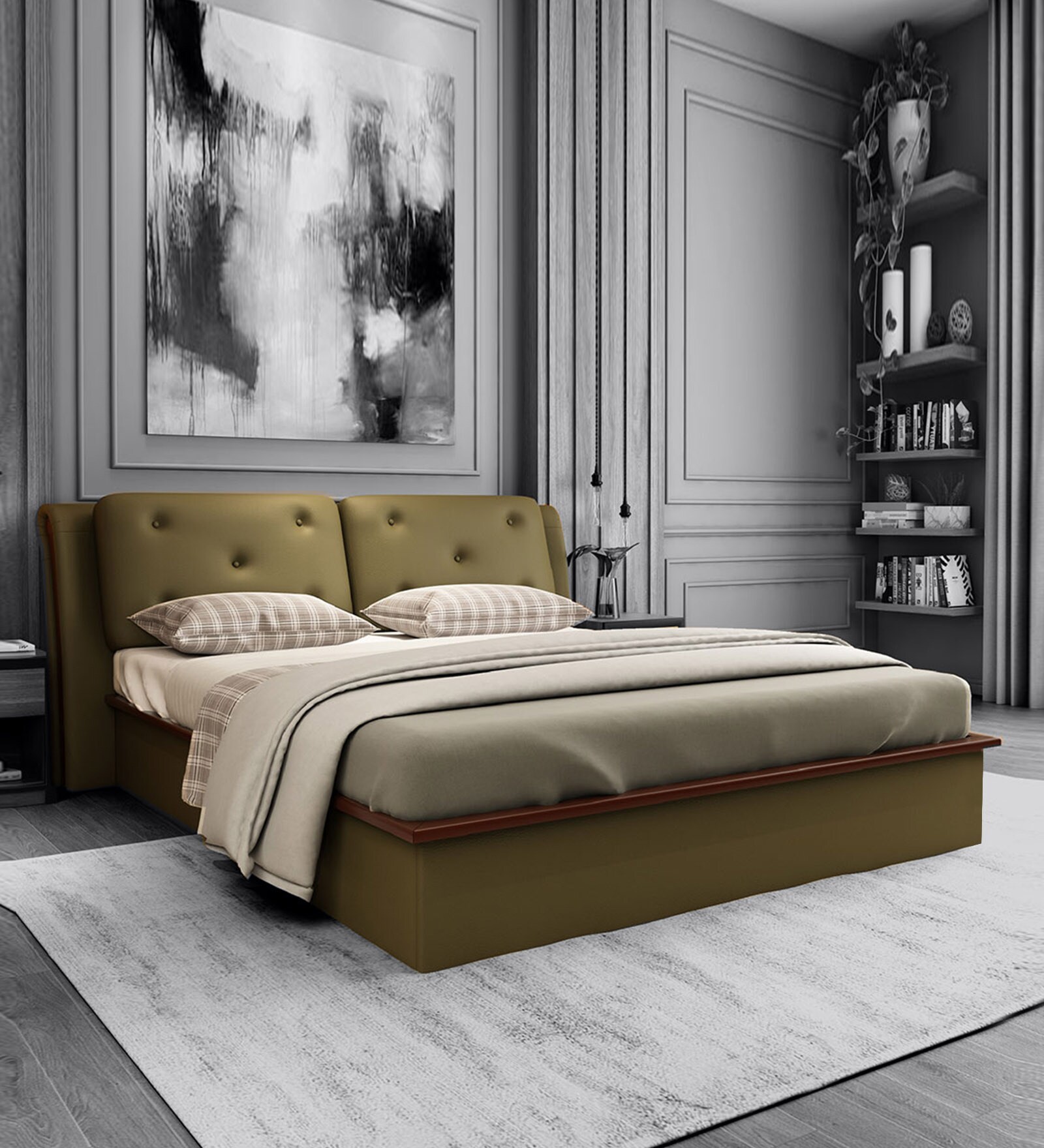 Buy Cambert Queen Size Bed with Storage Olive Green Colour by Durian ...