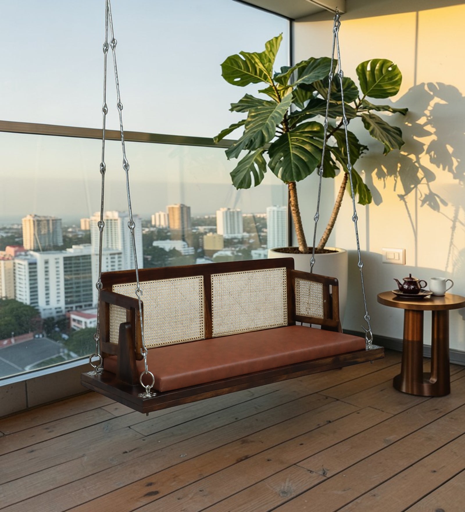Hermance Sheesham Wood 2 Seater Swing With Reversible Back In Provincial Teak Finish