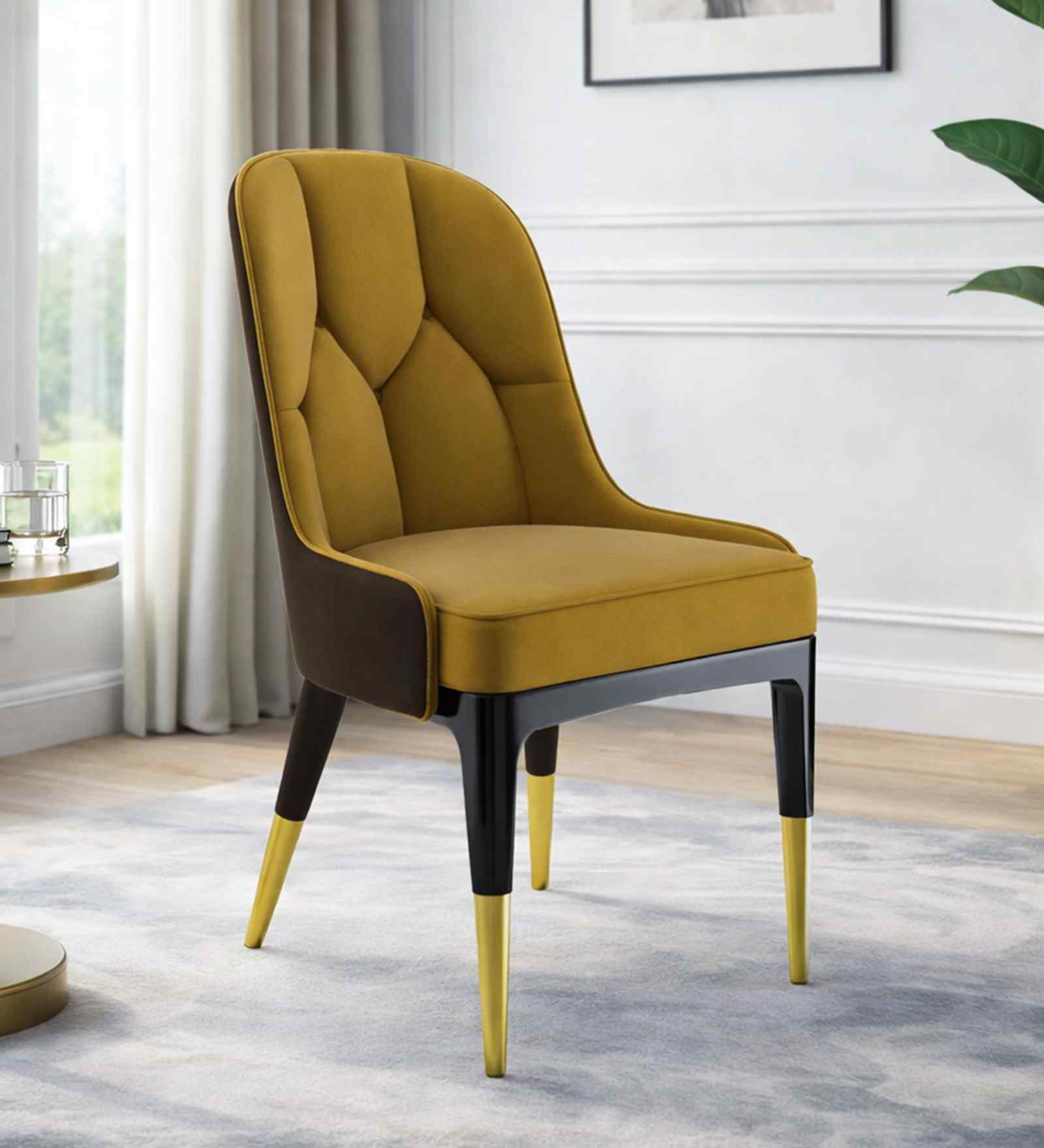 Herno Leatherette Dining Chair In Tan And Green Color