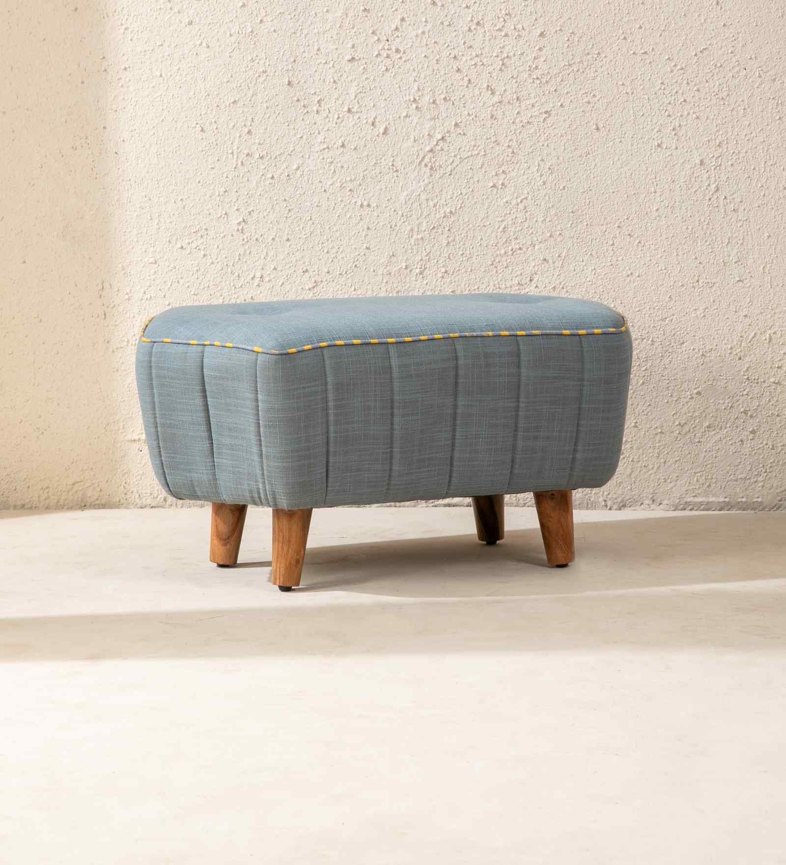 Hexa Acacia Wood Pouffe in Grey Raffia Fabric Hexa Acacia Wood Pouffe in Grey Raffia Fabric