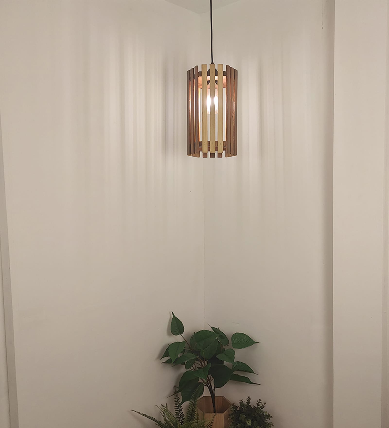 Hexa Brown Solid Wood Single Hanging Light