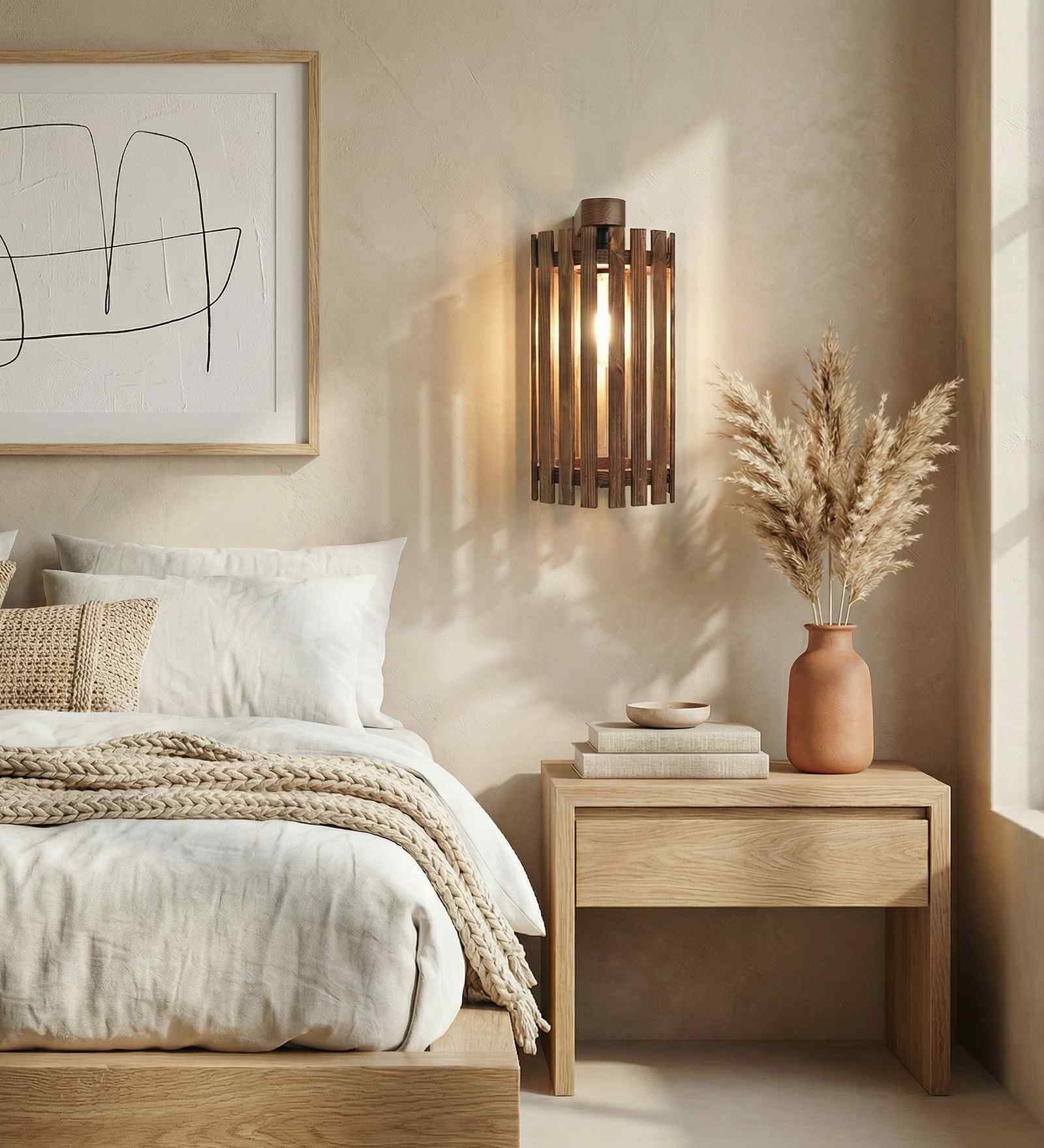 Hexa Brown Solid Wood Wall Sconces