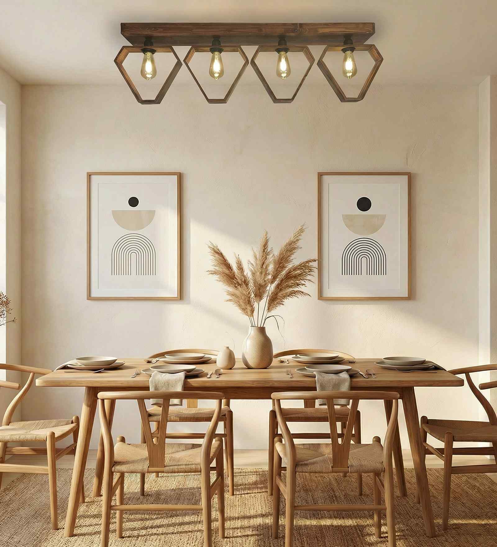 Hexad 4 Lights Brown Solid Wood Flush Mounted Ceiling Light