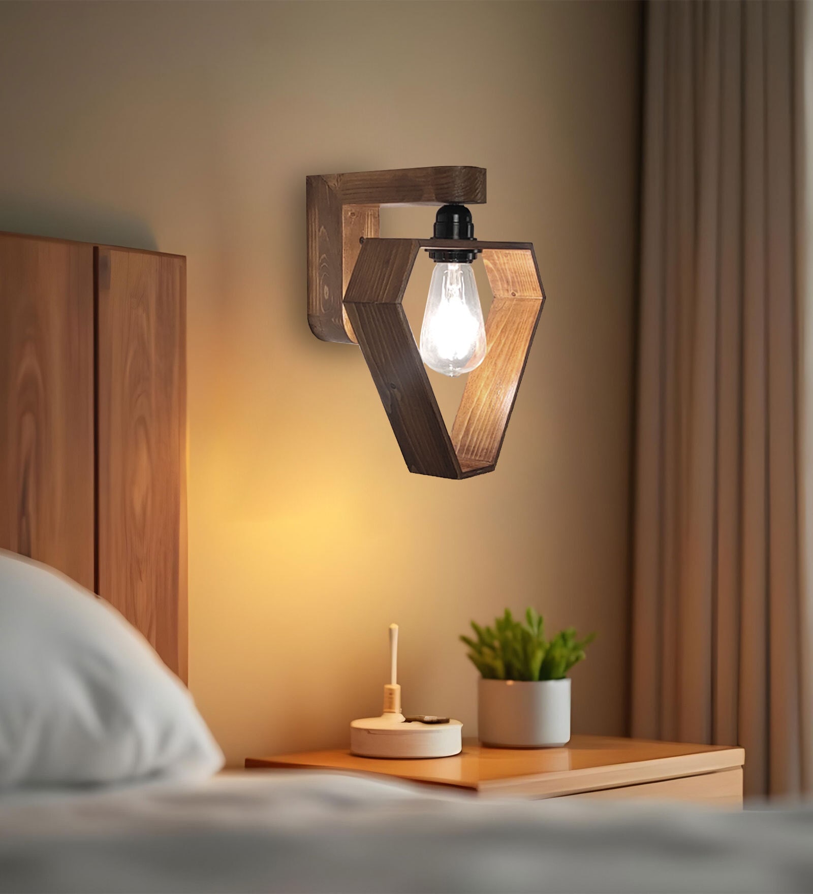 Hexad Brown Solid Wood Wall Sconces