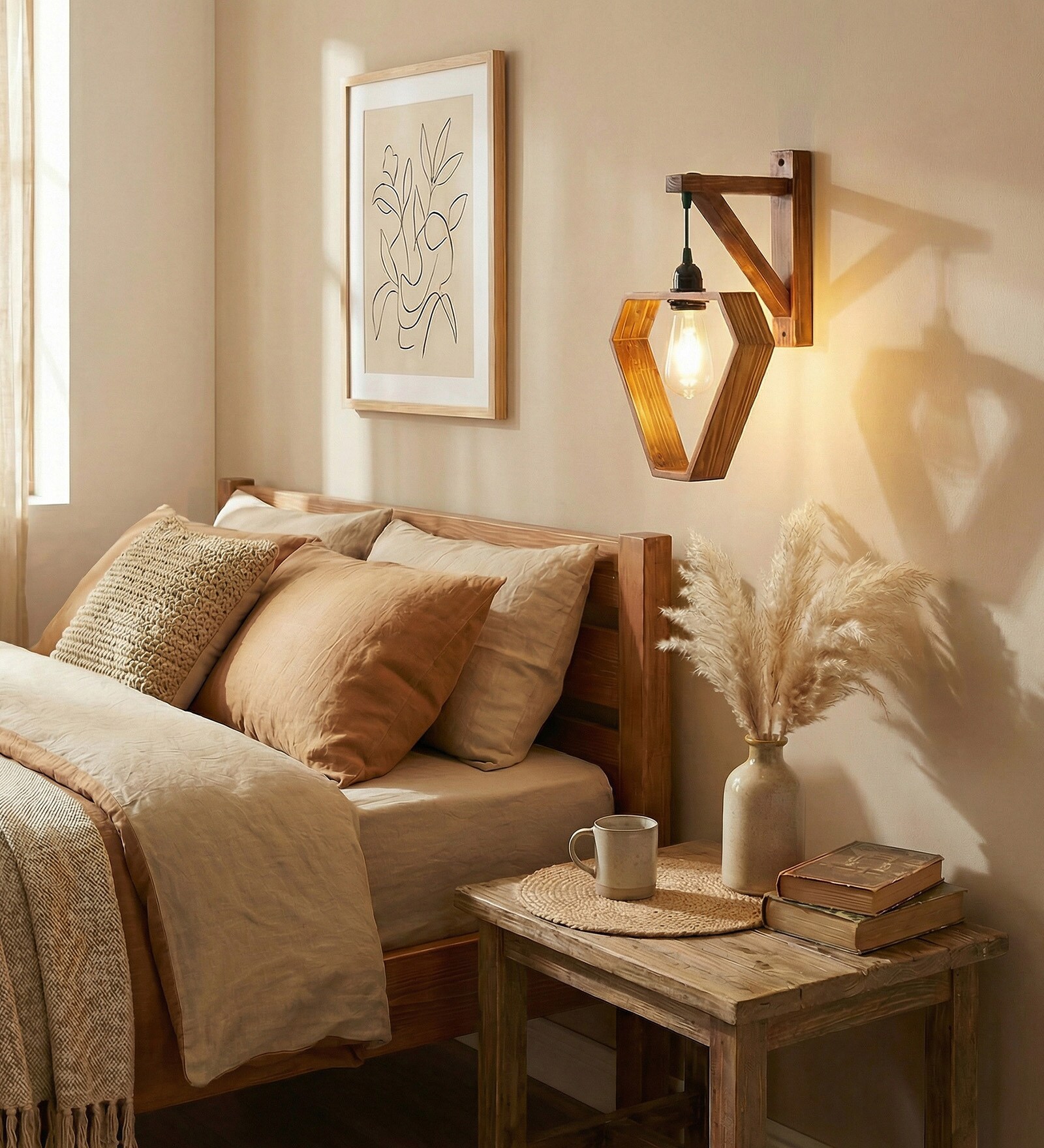 Hexad L Brown Solid Wood Wall Sconces