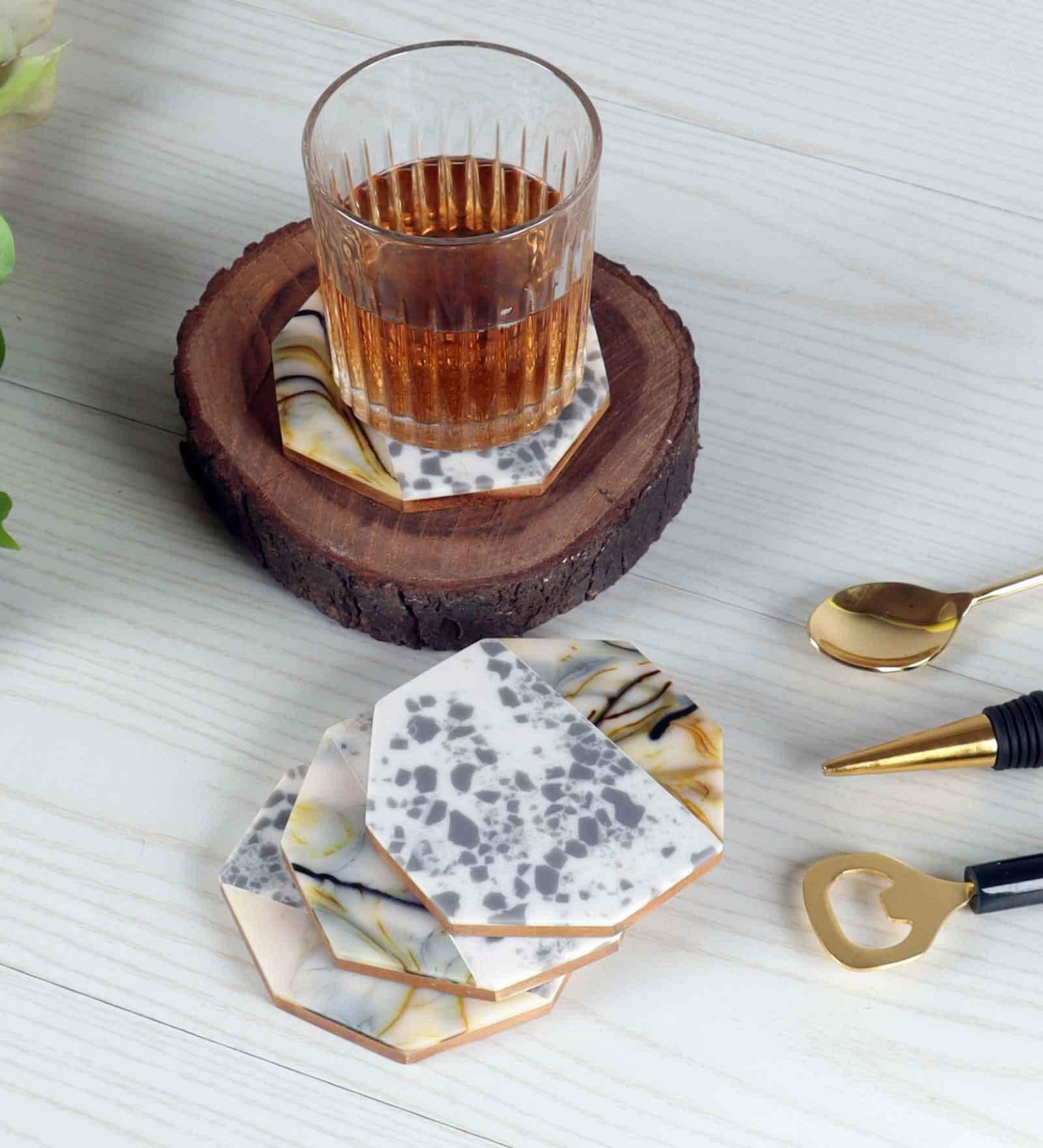 Green Hexagon Resin Coaster Set of 4