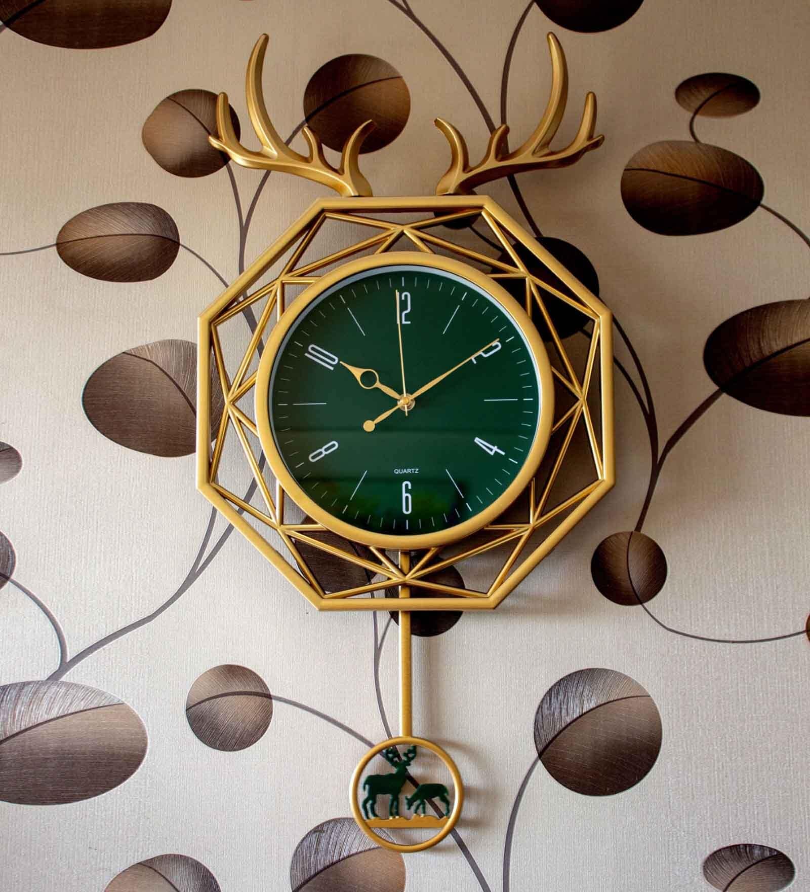 Buy Hexagon Multicolour Reindeer Pendulum Wall Clock By Funkydecors