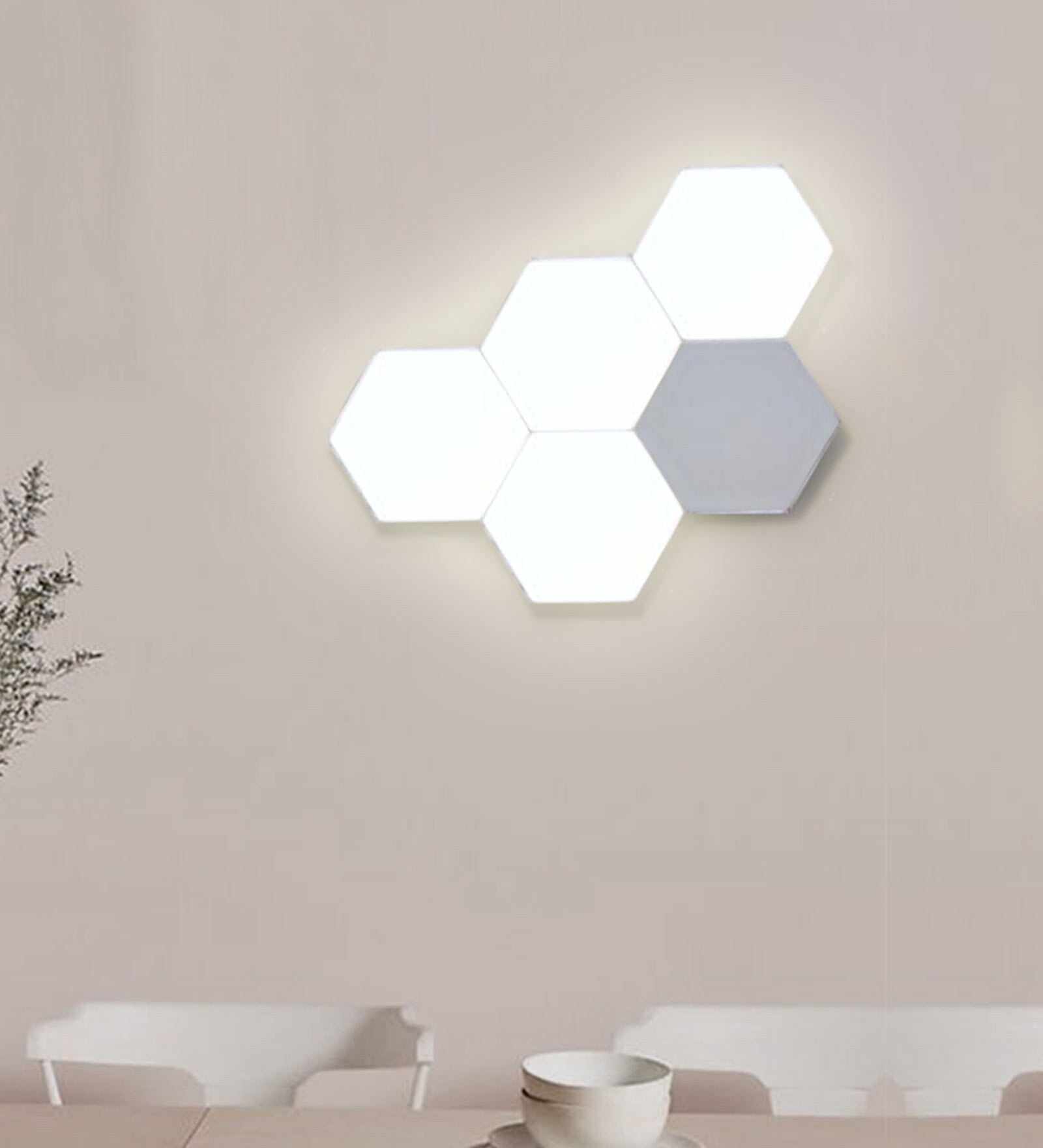 Buy Hexagon Touch Lights (Set Of 5) White Plastic Wall Light By The