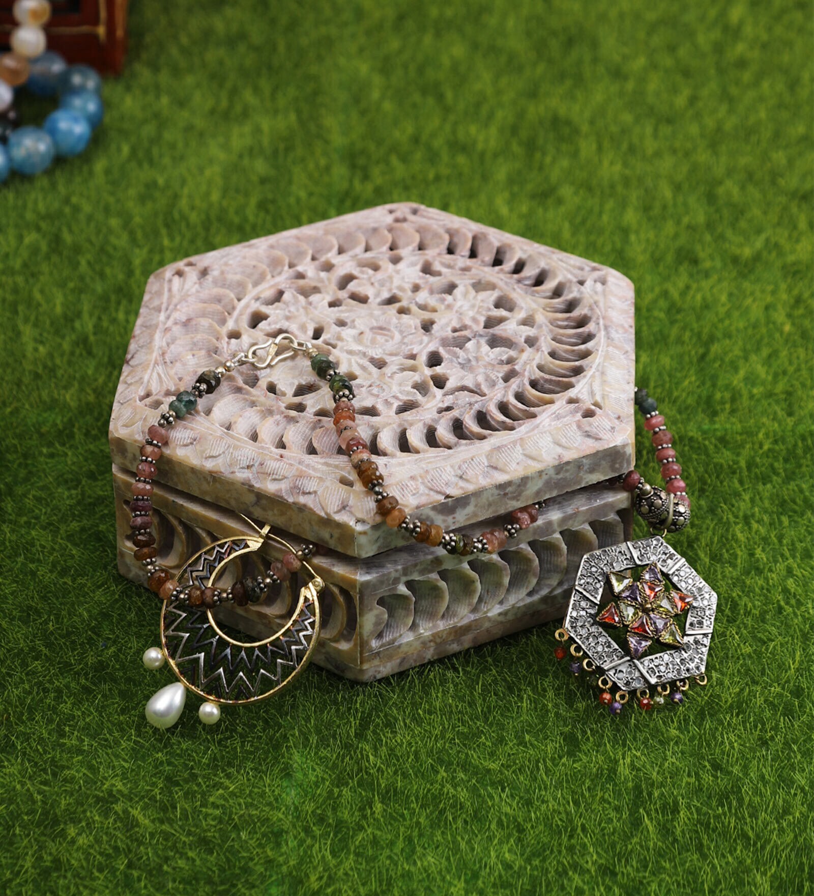 White Soapstone Hexagonal  Jewellery Organiser