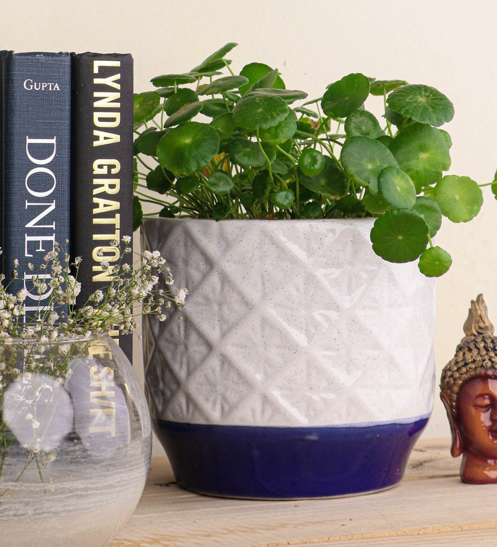 Buy Hexagonal Stripe White Ceramic Desk Pot at 38 OFF by Folkstorys
