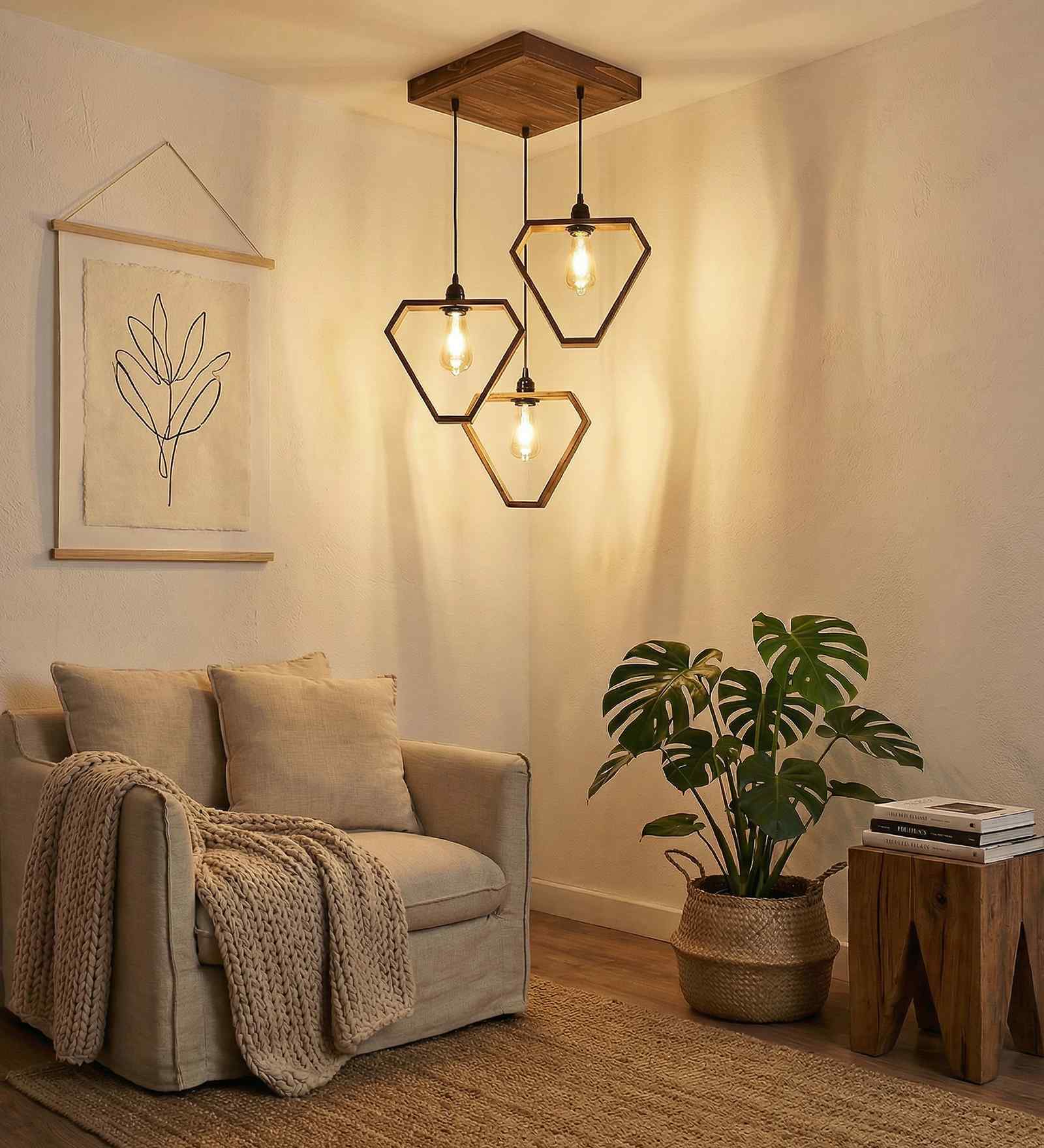 Hexar Brown Wooden Cluster Hanging Lamp