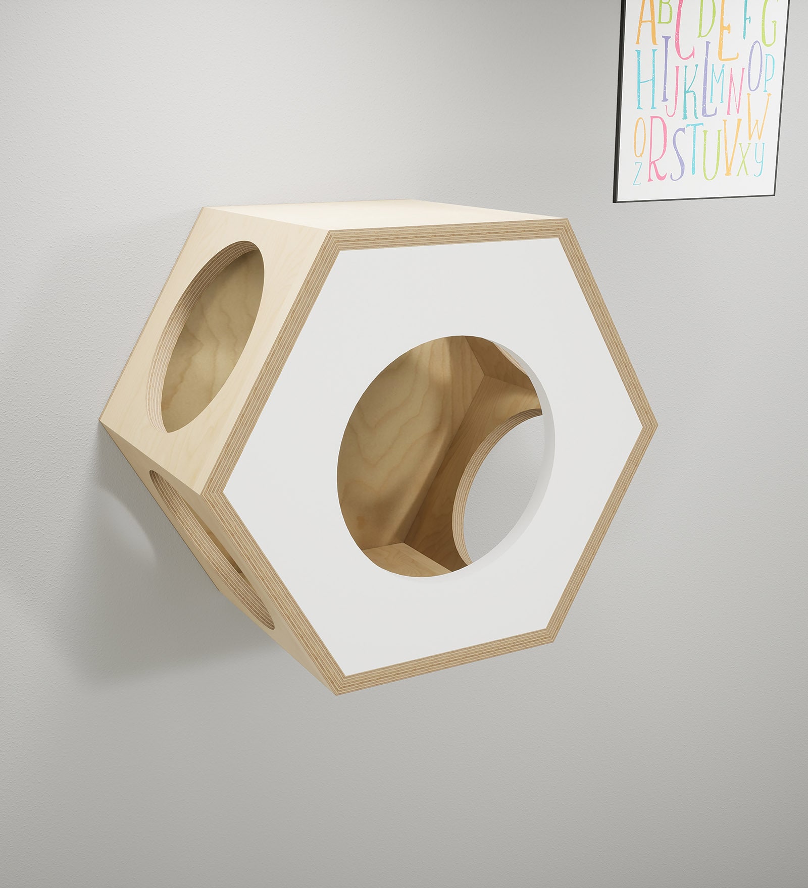 Hexxa Fur Cat House in White Colour with Wall Mounted