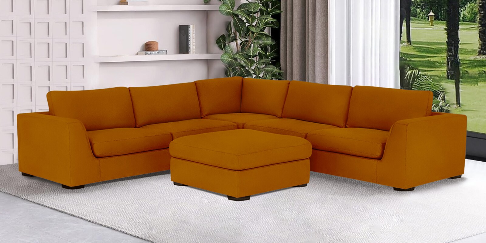 Henry Velvet L Shape Sofa in Orange Colour