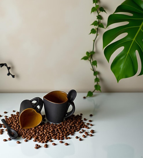 Heart Shape Coffee Mug Set of 2 (330 ML Each) Microwave Safe Coffee Mug