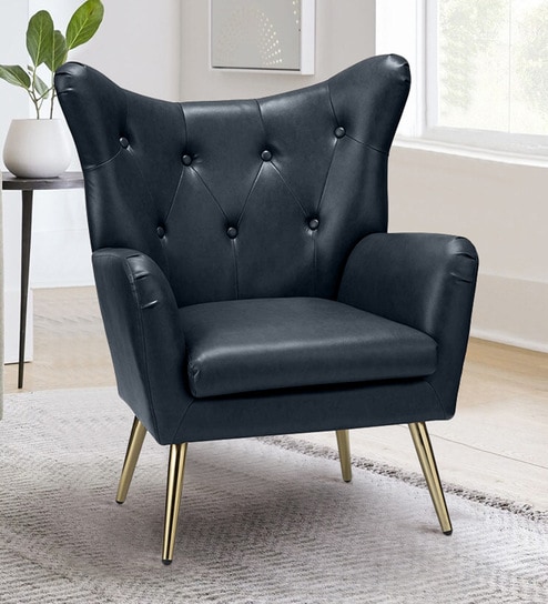 Hedley Leatherette Lounge Chair In Black Colour