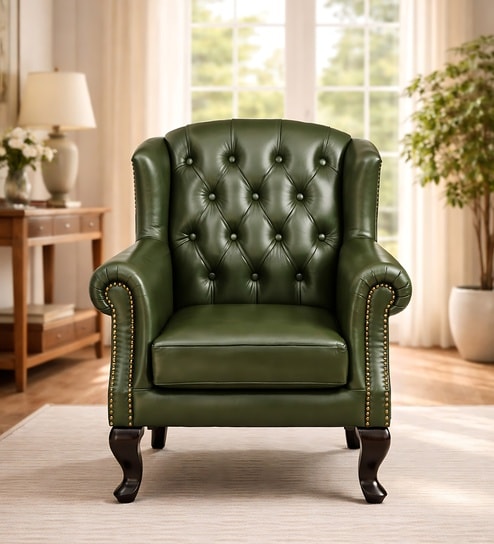 Heirloom Leather Lounge Chair In Olive Green Colour