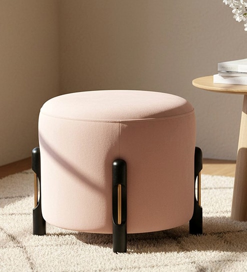 Hem Pouffe in Black Finish and Gentle Clay