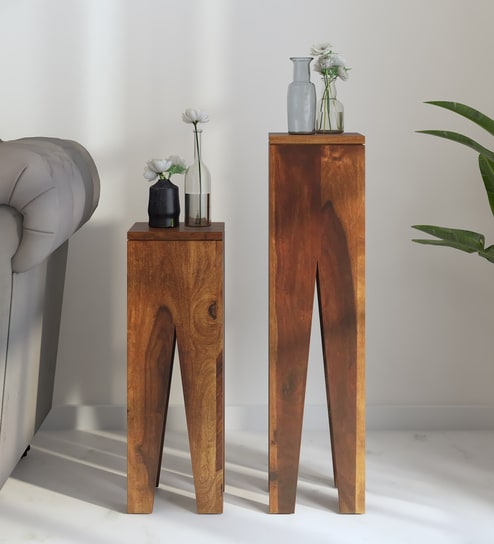 Hening Sheesham Wood End Table In Provincial Teak Finish