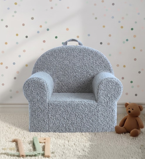 Henry Quilted Corduroy Kids Lounge Chair In Mist Grey Colour
