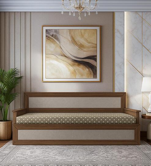 Herald Pull-Out Sofa Cum Bed in Cairo Walnut & White Finish with Storage & Mattress
