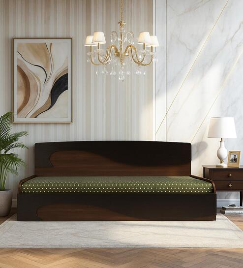 Herald Pull-Out Sofa Cum Bed in Wenge Finish with Storage & Mattress