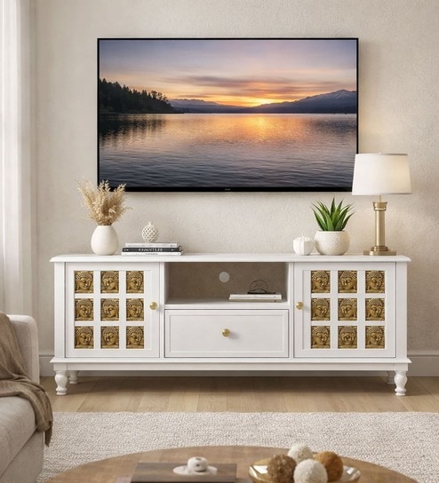 Heritage Mango Wood  TV Console In White Finish