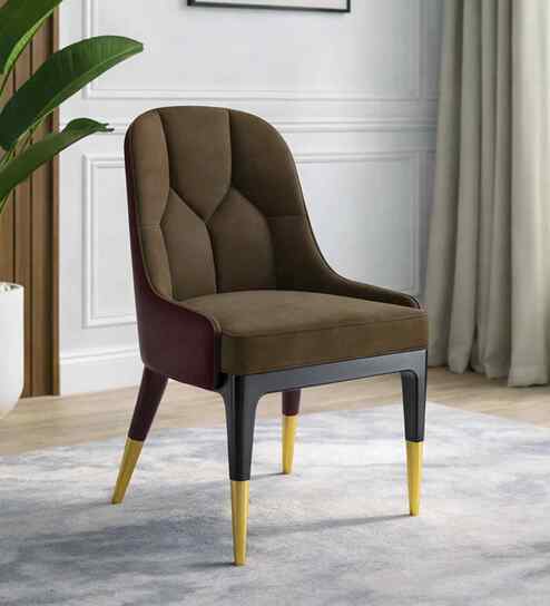 Herno Leatherette Dining Chair In Brown And Light Grey Color