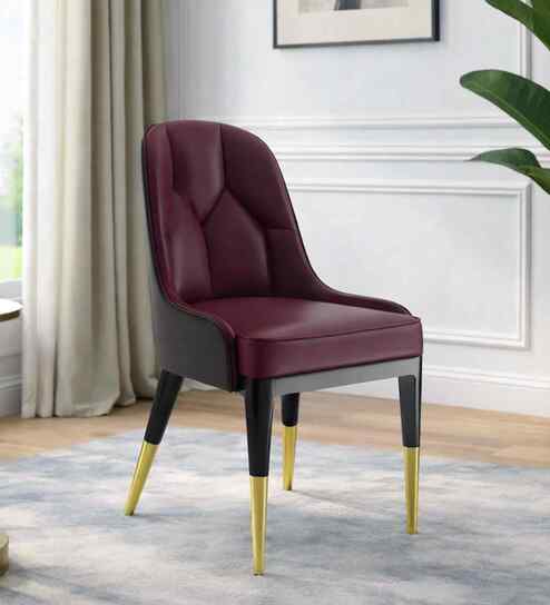 Herno Leatherette Dining Chair In Tan And Maroon Color
