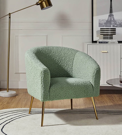 Herrin Boucle Fabric Barrel Chair In Sage Colour